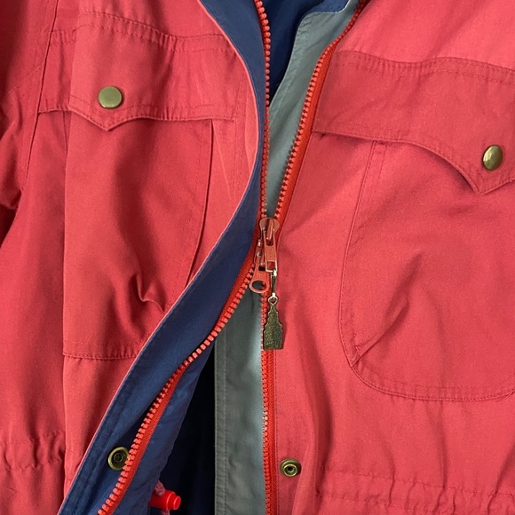 London Fog Hooded Jacket Red and Blue Utility Jacket Size 8 Reg Vintage - Picture 9 of 13